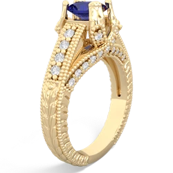 Lab Sapphire Antique Style Milgrain Diamond 14K Yellow Gold ring R2028