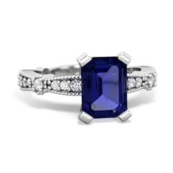 Lab Sapphire Sparkling Tiara 8X6 Emerald-Cut 14K White Gold ring R26298EM