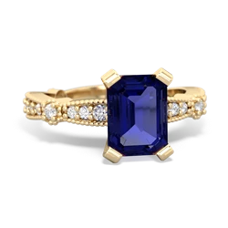 Lab Sapphire Sparkling Tiara 8X6 Emerald-Cut 14K Yellow Gold ring R26298EM