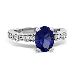 Lab Sapphire Sparkling Tiara 8X6 Oval 14K White Gold ring R26298VL