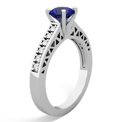 Lab Sapphire Art Deco Engagement 6Mm Round 14K White Gold ring R26356RD