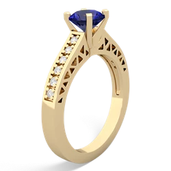 Lab Sapphire Art Deco Engagement 6Mm Round 14K Yellow Gold ring R26356RD