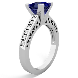 Lab Sapphire Art Deco Engagement 6Mm Princess 14K White Gold ring R26356SQ