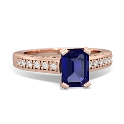 Lab Sapphire Art Deco Engagement 7X5mm Emerald-Cut 14K Rose Gold ring R26357EM