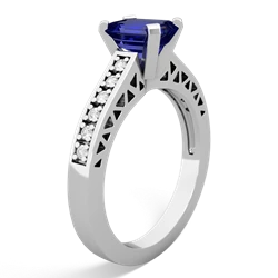 Lab Sapphire Art Deco Engagement 7X5mm Emerald-Cut 14K White Gold ring R26357EM