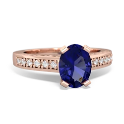 Lab Sapphire Art Deco Engagement 8X6mm Oval 14K Rose Gold ring R26358VL