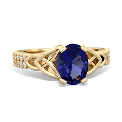 Lab Sapphire Celtic Knot 8X6 Oval Engagement 14K Yellow Gold ring R26448VL