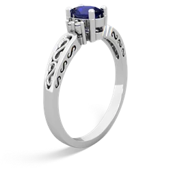 Lab Sapphire Filligree Scroll Oval 14K White Gold ring R0812