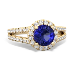 Lab Sapphire Pave Halo 14K Yellow Gold ring R5490