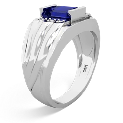 Lab Sapphire Men's 9X7mm Emerald-Cut 14K White Gold ring R1835