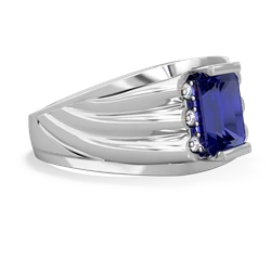 Lab Sapphire Men's 9X7mm Emerald-Cut 14K White Gold ring R1835