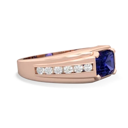 Lab Sapphire Men's Diamond Channel 14K Rose Gold ring R0500