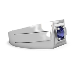 Lab Sapphire Men's Squared Circle 14K White Gold ring R0480