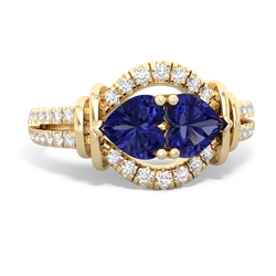 Lab Sapphire Art-Deco Keepsake 14K Yellow Gold ring R5630