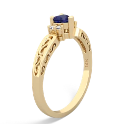 Lab Sapphire Filligree Scroll Heart 14K Yellow Gold ring R2429