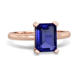 Lab Sapphire Milgrain Scroll 14K Rose Gold ring R2338