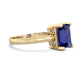 Lab Sapphire Milgrain Scroll 14K Yellow Gold ring R2338