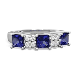 Lab Sapphire Three Stone Diamond Cluster 14K White Gold ring R2592