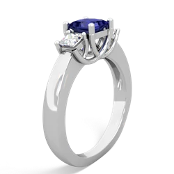 Lab Sapphire Three Stone Trellis 14K White Gold ring R4015