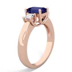 Lab Sapphire Diamond Three Stone Emerald-Cut Trellis 14K Rose Gold ring R4021