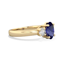 Lab Sapphire Diamond Three Stone Oval Trellis 14K Yellow Gold ring R4024