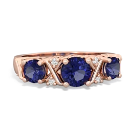 Lab Sapphire Hugs And Kisses 14K Rose Gold ring R5016