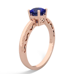 Lab Sapphire Milgrain Filigree 14K Rose Gold ring R5090