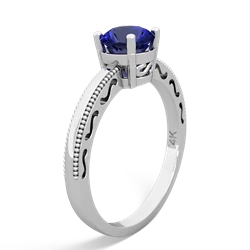 Lab Sapphire Milgrain Filigree 14K White Gold ring R5090