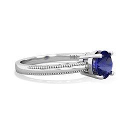 Lab Sapphire Milgrain Filigree 14K White Gold ring R5090