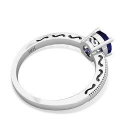 Lab Sapphire Milgrain Filigree 14K White Gold ring R5090