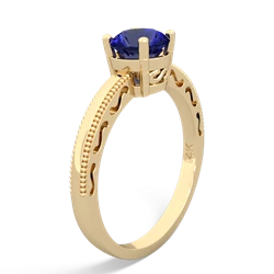 Lab Sapphire Milgrain Filigree 14K Yellow Gold ring R5090