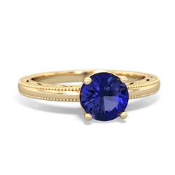 Lab Sapphire Milgrain Filigree 14K Yellow Gold ring R5090