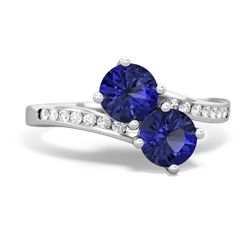 Lab Sapphire Channel Set Two Stone 14K White Gold ring R5303