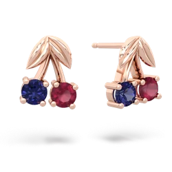 Lab Sapphire Sweet Cherries 14K Rose Gold earrings E7001