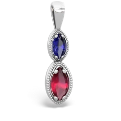 Lab Sapphire Antique-Style Halo 14K White Gold pendant P5700