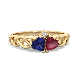 Lab Sapphire Heart To Heart Braid 14K Yellow Gold ring R5870