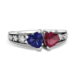 Lab Sapphire Heart To Heart 14K White Gold ring R3342