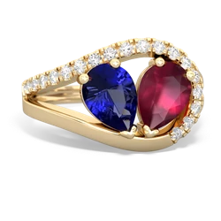 Lab Sapphire Nestled Heart Keepsake 14K Yellow Gold ring R5650