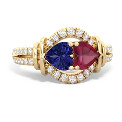 Lab Sapphire Art-Deco Keepsake 14K Yellow Gold ring R5630