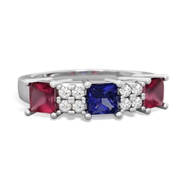 Lab Sapphire Three Stone Diamond Cluster 14K White Gold ring R2592