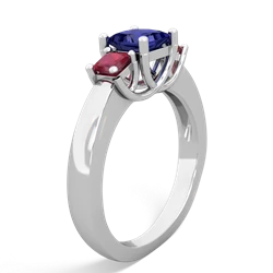 Lab Sapphire Three Stone Trellis 14K White Gold ring R4015