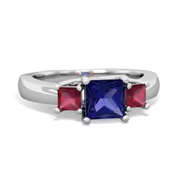 Lab Sapphire Three Stone Trellis 14K White Gold ring R4015