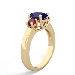 Lab Sapphire Three Stone Oval Trellis 14K Yellow Gold ring R4024