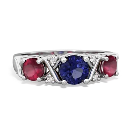 Lab Sapphire Hugs And Kisses 14K White Gold ring R5016