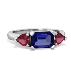 Lab Sapphire Three Stone 14K White Gold ring R5235