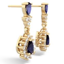 Lab Sapphire Halo Pear Dangle 14K Yellow Gold earrings E1882