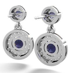 Lab Sapphire Halo Dangle 14K White Gold earrings E5319