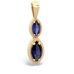 Lab Sapphire Antique-Style Halo 14K Yellow Gold pendant P5700