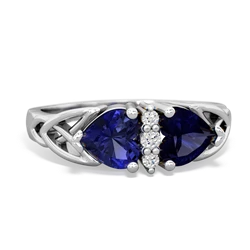 Lab Sapphire Celtic Knot Double Heart 14K White Gold ring R5040