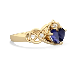 Lab Sapphire 'One Heart' Celtic Knot Claddagh 14K Yellow Gold ring R5322